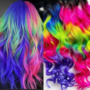 Pastel Prism Rainbow Clip In Hair Extensions, Pink Ombre Hair,  Tie Dye Tips,  Hair Wefts, Human Hair Extensions, tape in rainbow hair