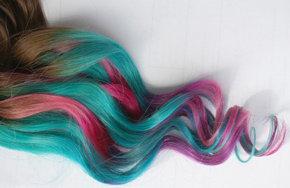 Teal Tye Dye Clip in Hair Extensions Ombre Hair Tye Dye Etsy