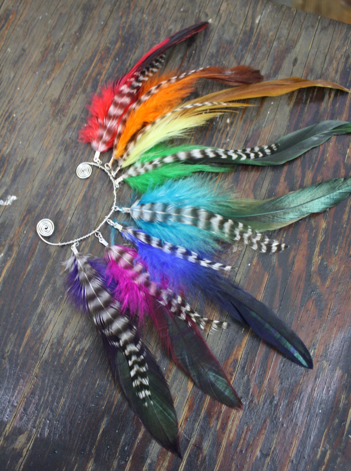 Buy Handmade Rainbow Feather Ear Cuff Earring grizzly Feathers Colorful Festival hippie Bohemian Tribal Aztec Online in India Etsy