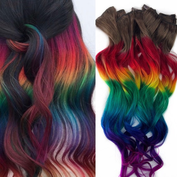 Dark Gem Tone Rainbow Clip in Hair Extensions, Gem Hair Color ...