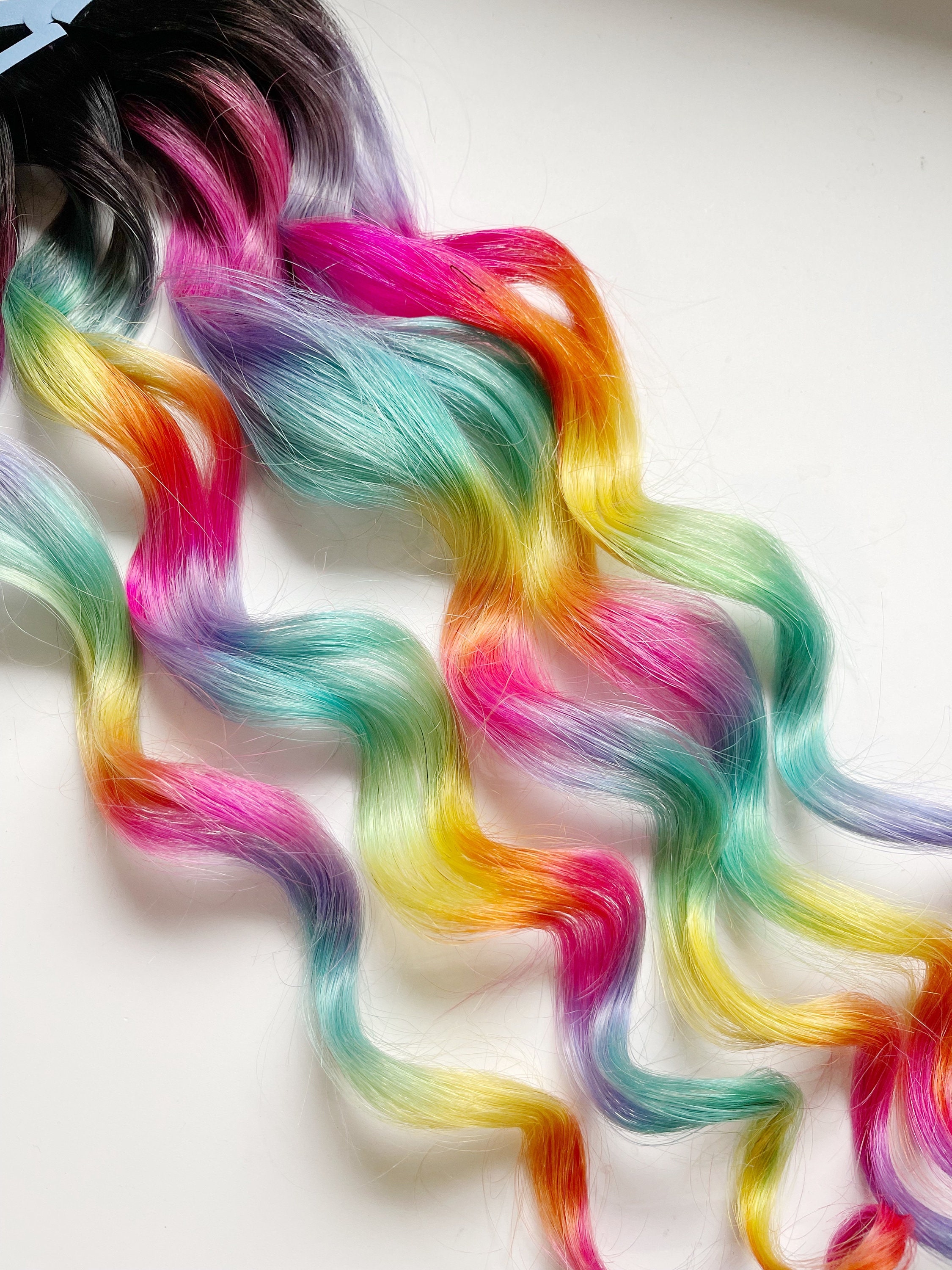 (10) Pastel Rainbow Human Hair Clip in Extensions Vibrant Purple Rainbow Remy Clip in Human Hair Extensions  main image 2