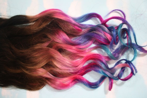 Ombre Dip Dyed Hair Clip In Hair Extensions Tie Dye Tips Brunette Hair Hair Wefts Human Hair Extensions Hippie Hair