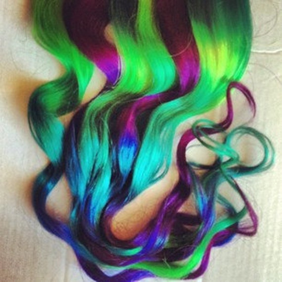 Toxic Ombre Dip Dyed Human Hair Extensions Clip In Extensions Hippie Festival Tye Dye Hair Hair Weft Peacock Wedding Halloween