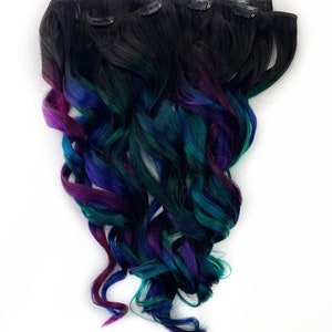 Oil slick hair extensions, oil slick hair color, teal, purple Human Hair Weave, Full Set Bundle, Clip in hair extensions, tape ins, wefts image 4