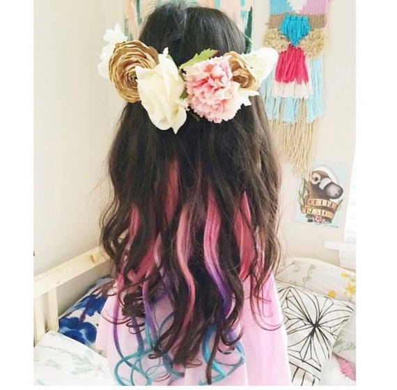 Light Pastel Dip Dyed Hair Clip In Hair Extensions Tie Dye Tips Black Hair Hair Wefts Human Hair Extensions Girls Unicorn Clip In Hair