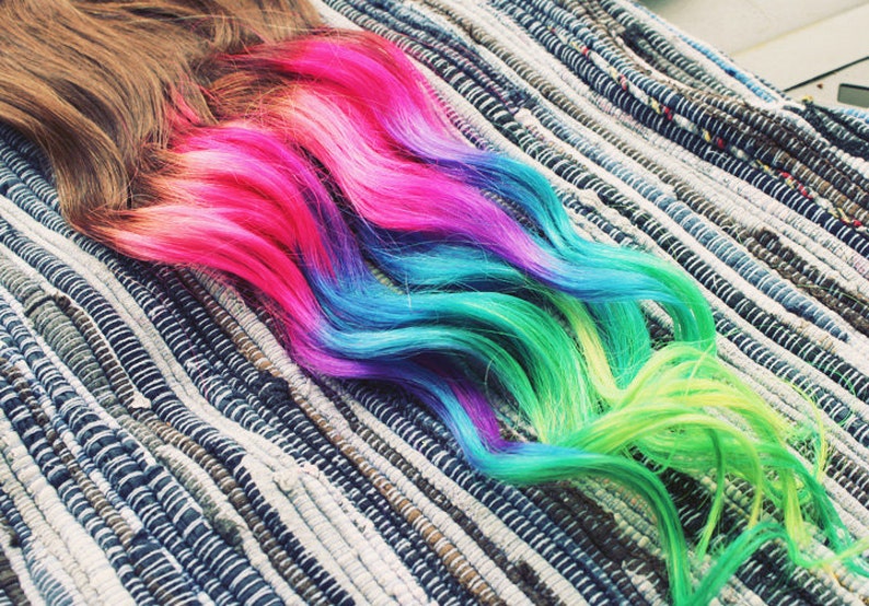 Neon Dream Clip in Hair Extensions Ombre Hair Tie Dye Tips Etsy