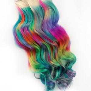 パステルプリズムレインボーテープインヘアエクステンション、オンブルヘア、タイダイチップ、ヘアウェフト、人毛エクステンション、テープインレインボーヘア、バンドル