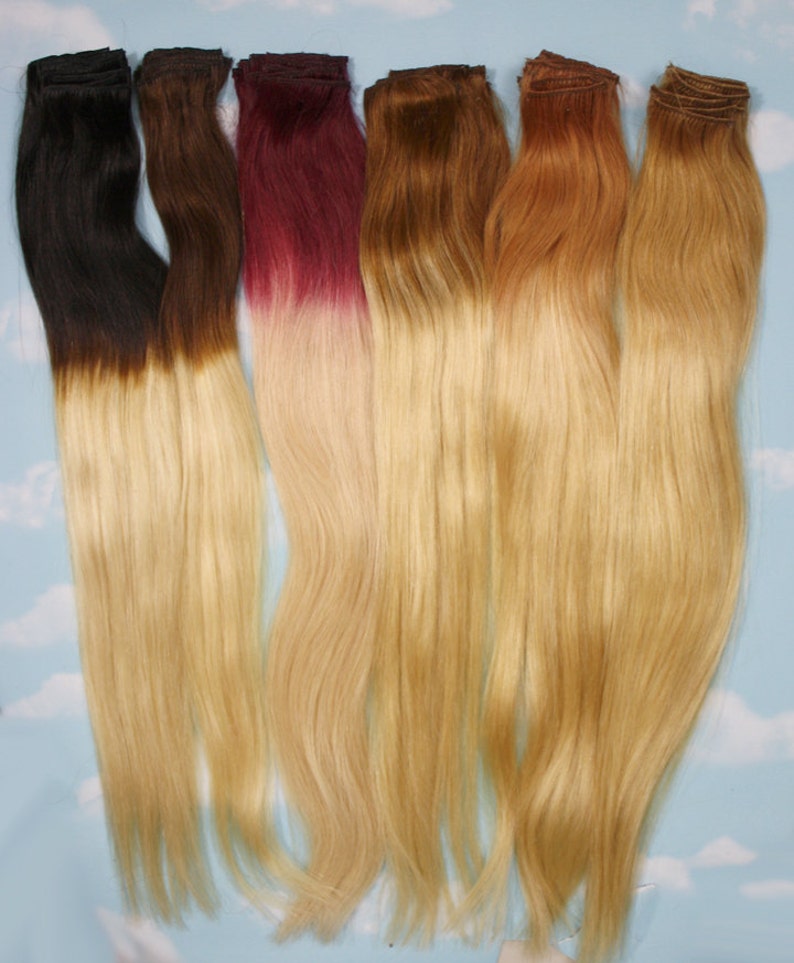 Handmade Bleached Tips, Ombre Hair Extensions, Human Hair, Colored Hair Extension Clip, Hair Wefts, Clip in Hair, Hair Extensions image 4