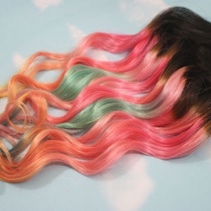 Ice cream hair, red burgundy hair extensions, red base sherbet colors, pastel rainbow hair, hair clip ins extensions or wefts image 4