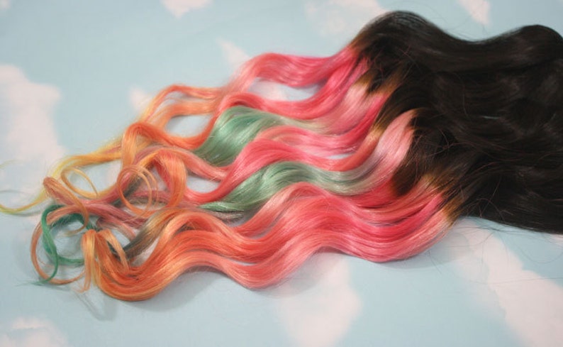 Ice cream hair, red burgundy hair extensions, red base sherbet colors, pastel rainbow hair, hair clip ins extensions or wefts image 4