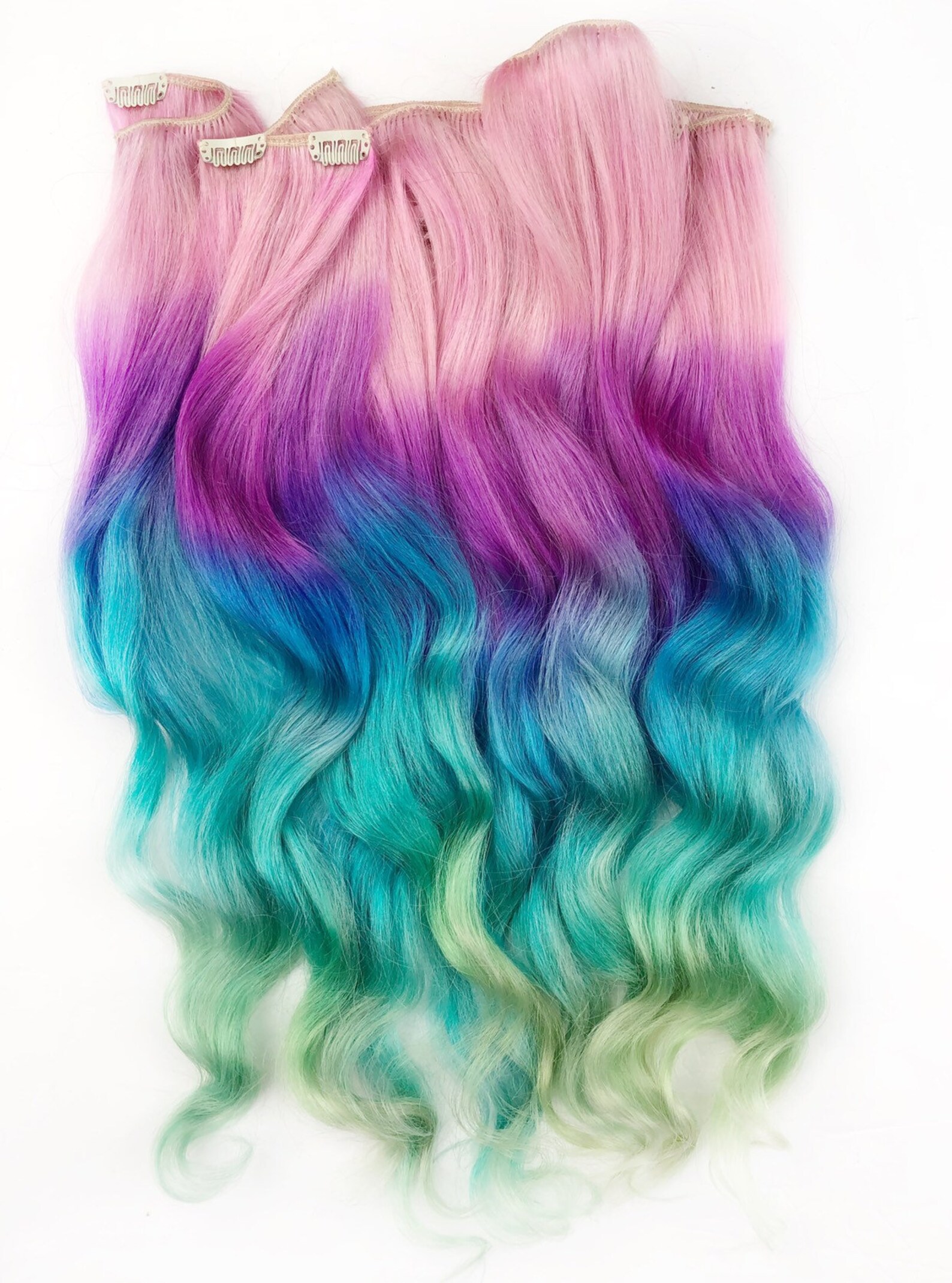 Unicorn Hair extensions clip in pastel hair extensions full image 0.