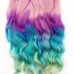 Unicorn Hair extensions, clip in pastel hair extensions, full set unicorn mermaid hair, pink hair clips, human hair,