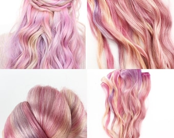 Pastel pink, Rose gold hair extensions, muted mauve hair extensions, clip in pastel pink cotton candy pink hair extensions rose gold wedding