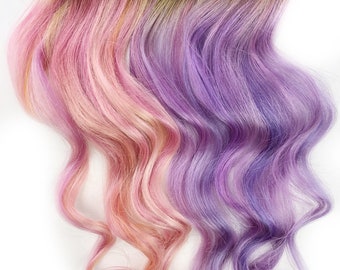 Extension per capelli color malva, extension per capelli viola, capelli color lavanda lilla, clip nei capelli, trame, nastro nei capelli
