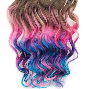 Pastel Extensions, 22 inches long, Clip In Hair Extensions, Hippie Hair, Dip Dyed Tips, Full Set Extensions, Pink Hair, Ombre Hair Clip