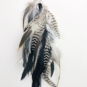 Black and white feather hair extension, black and grizzly feather earrings, festival hair extensions, feather jewelry