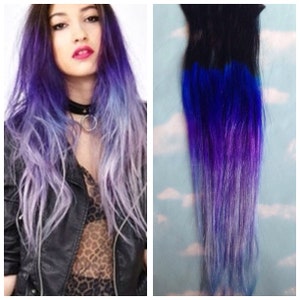 Purple Ombre Hair Clip Extensions, Blue Ombre Hair, Purple Ombre Hair, Weave, Human Hair, Full Set, Bundle, Festival, Hippie Hair, Dread