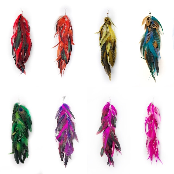 Long Feather Hair Clip or SIngle Feather Chain Earring-14-15 inches long, YOU choose the color, feather symbolism