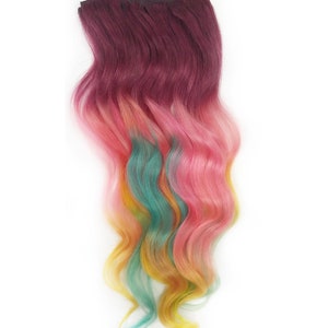 Ice cream hair, red burgundy hair extensions, red base sherbet colors, pastel rainbow hair, hair clip ins extensions or wefts image 6