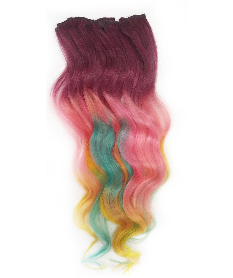 Ice cream hair, red burgundy hair extensions, red base sherbet colors, pastel rainbow hair, hair clip ins extensions or wefts image 6