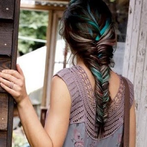 Handmade Rainbow Colored Human Hair Extensions, Fishtail Braid, Human Hair Extension Clip, Hair Wefts, Clip in Hair, Pastel Hair