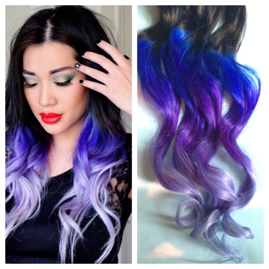 Purple and Blue Hair Clip Extensions, Blue Ombre Hair  display picture 2