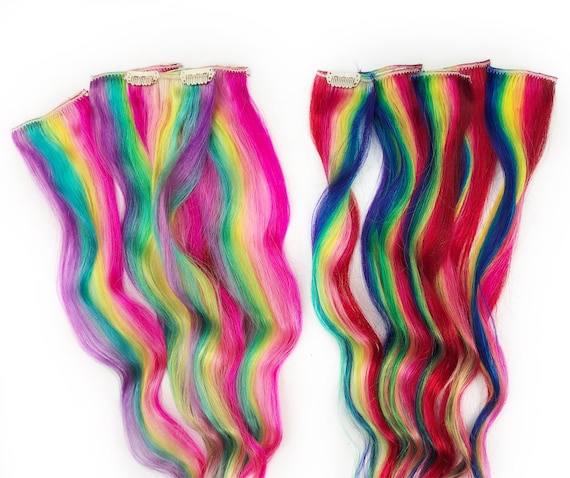 Custom Rainbow Under Lights Clip In Hair Extensions Rainbow Etsy