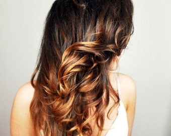 Full Set Natural Ombre Hair Extensions, Bundle Human Hair Extensions. Colored Hair Extension Clip, Hair Wefts, Clip in Hair, Dip Dyed Hair