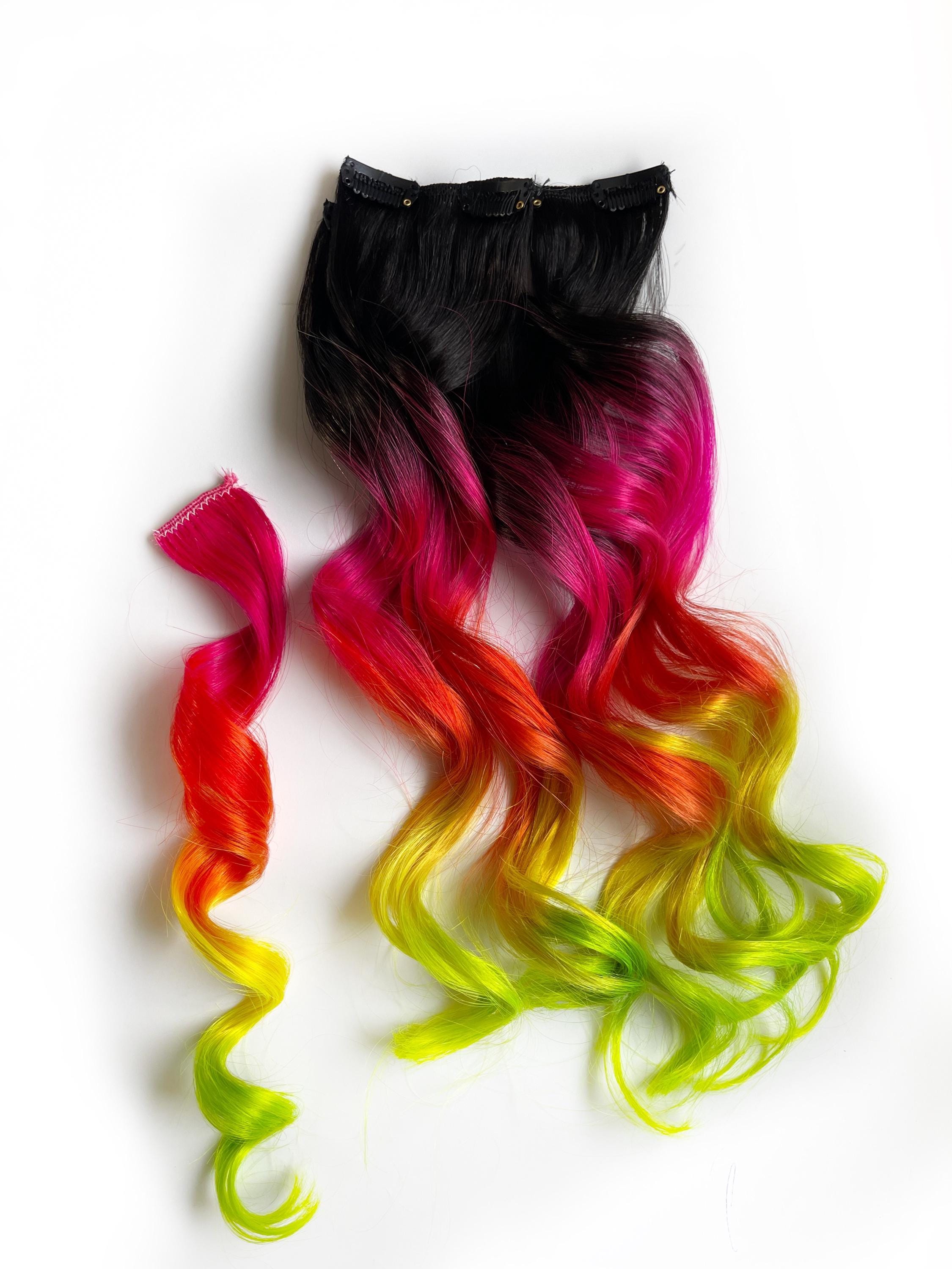 100% Real Human Hair Extensions Clip in Colored Hairstyles Neon Halloween Amazon.com : LADYAMZ Colored Hair Extensions 10 PCS  main image 2