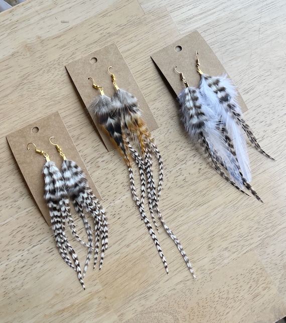 Lightweight small feather earring set, 3-6 inch grizzly feather earrings, ready to ship, bridesmaids gift, lightweight earrings, gold hooks