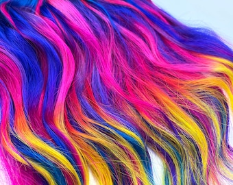 Pink yellow and blue hair extensions, Human Hair Weave, tape in hair extensions, Bundle,Clip in hair extensions, neon hair closures