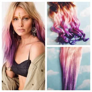 Pink and Purple Hair Clip Extensions, Pink Ombre Hair, Purple Ombre Hair, Weave, Human Hair, Full Set, Bundle, Festival, Hippie Hair, Dread