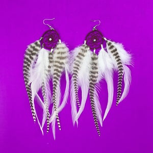 Handmade Dream Catcher Feather Earring Extra Long 8-9 inches, You Choose Feather Symbolism, Grizzly Rooster Hair Feathers image 6