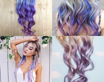 Lavender purple hair extensions, CUSTOM colors for braids and ombre human hair, Clip In Hair Extensions, tape in bundles, burning man
