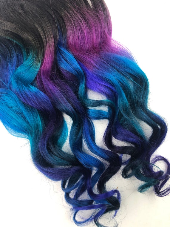 Blue Purple Ombre, Dark Gem Colored Hair Extensions, Human Hair Weave, Full  Set Bundle, Clip in Hair Extensions, Turquoise Teal Purple Hair 