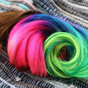 Neon Dream Clip In Hair Extensions, Ombre Hair, Tie Dye Tips, Hair Wefts, Human Hair Extensions, Hippie hair image 4