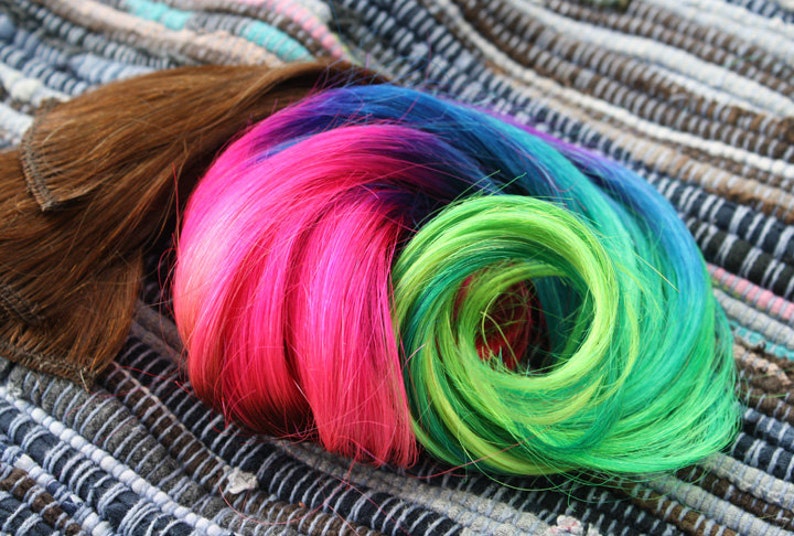 Neon Dream Clip In Hair Extensions, Ombre Hair, Tie Dye Tips, Hair Wefts, Human Hair Extensions, Hippie hair image 4