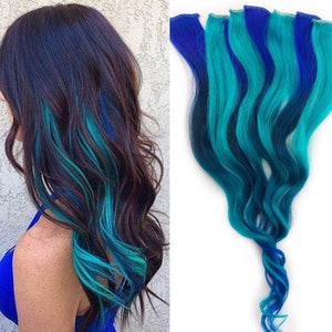 Ombre Turquoise, Teal, Blue Tip Dyed Hair Extension, Teal Hair,  22 inches long, Clip In Hair Extensions, Hippie Hair, Dipped Dyed Hair, Mer