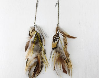 Light as a feather stiff as a board, Extra Long Grizzly Rooster Feather Earrings-10 Inches Long-Natural Feather Hair Extensions, Symbolism