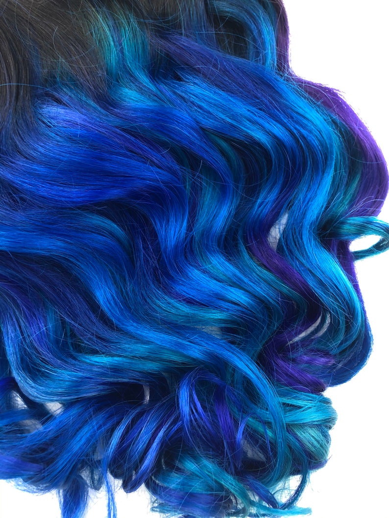 Blue Purple Ombre Dark Gem Colored Hair Extensions Human Etsy