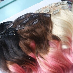 Clip In Pastel Hair Extensions, Pink Hair, Hair Weave, Wide Tracks, Ombre Hair Extensions, Pink Hair, Mint Hair, Rainbow Hair, Festival Hair image 4