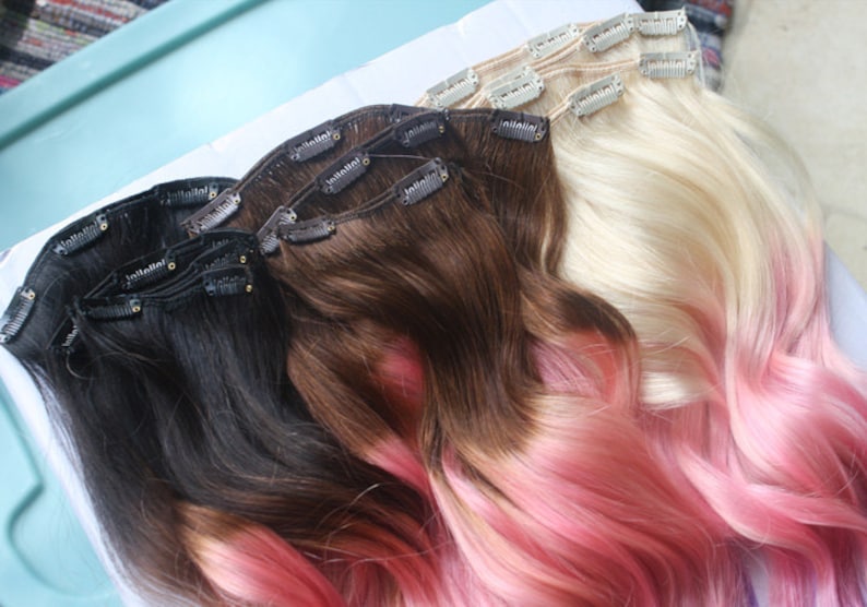 Clip In Pastel Hair Extensions, Pink Hair, Hair Weave, Wide Tracks, Ombre Hair Extensions, Pink Hair, Mint Hair, Rainbow Hair, Festival Hair image 4