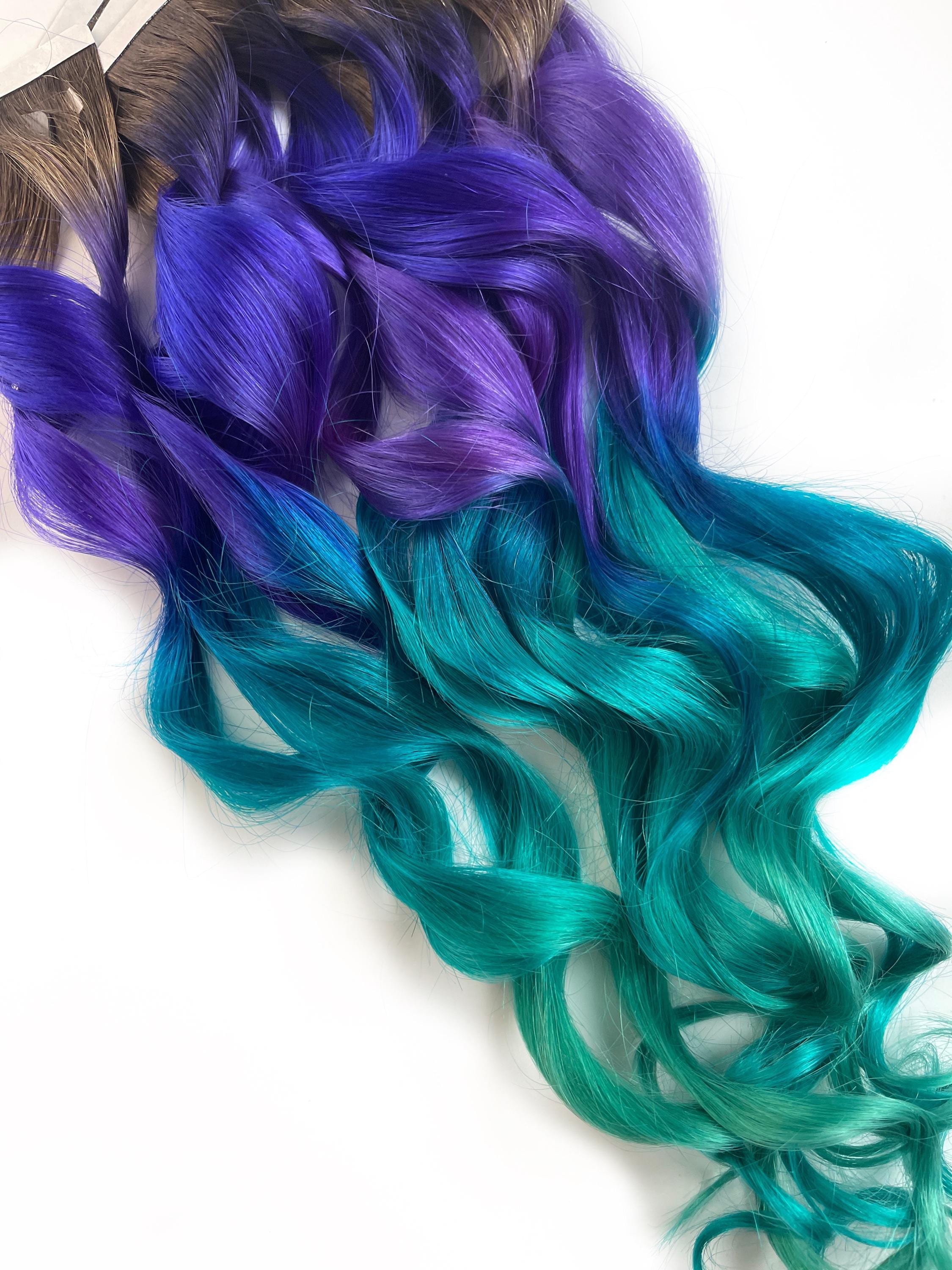 Light Purple Blue Burgundy Clip in Human Hair Extensions Pastel Ombre Amazon.com : LADYAMZ Colored Purple Hair Extensions 10 PCS  main image 3