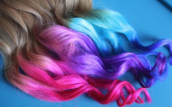 Solid Ombre Clip in Hair Extensions, Ombre Hair, Tie Dye Tips, Hair Wefts,  Human Hair Extensions, Hippie Hair, Teal Hair -  Israel