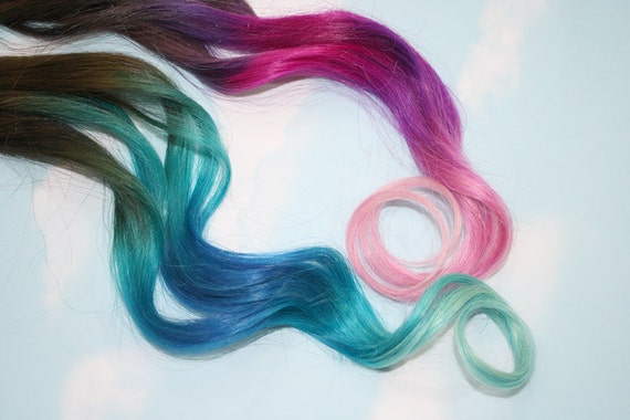 Pastel Tie Dye Tip Extensions Dark Brown Black 20 Inches Long Clip In Hair Extensions Hippie Hair Dip Dyed Tips