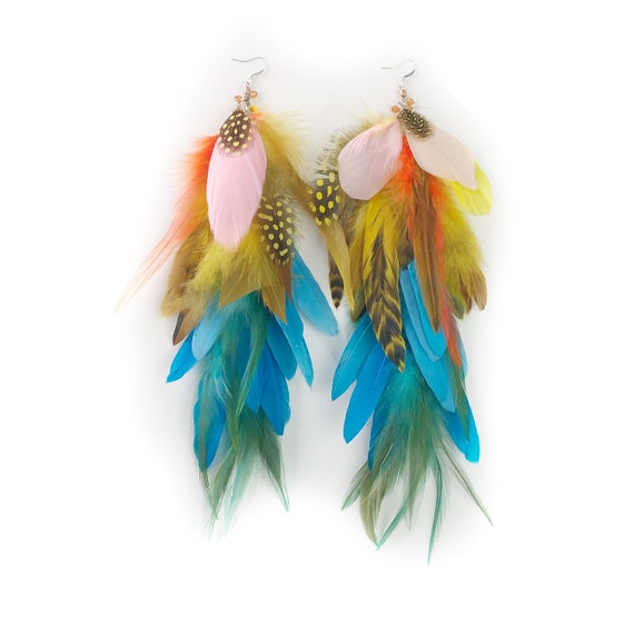 Rainbow Feather Earrings Pride Earrings Feather Hair Clip
