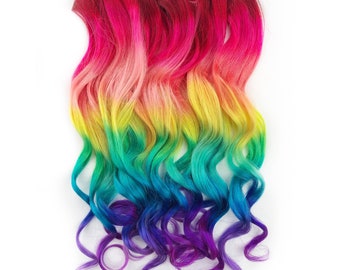 Best selling rainbow tie dye festival hair extensions, colors for braids and ombre human hair, Clip In Hair Extensions, tape in bundles