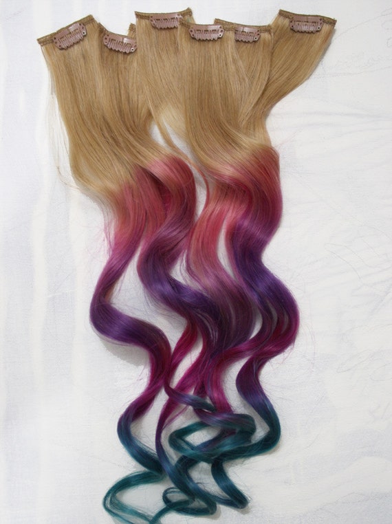 Rainbow Human Hair Extensions, Colored Hair Extension Clip, Hair