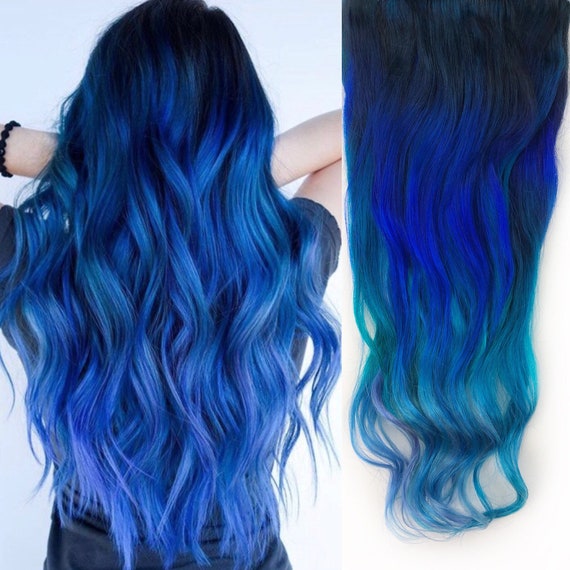 Ombre, Teal, Blue Tip Dyed Hair Extension, Teal Hair, 22 Inches