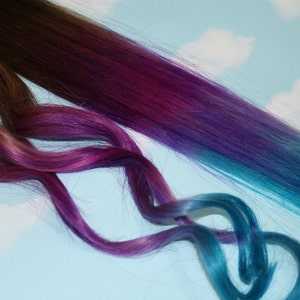 Purple, Blue Tie Dye Tips, Purple & Turquoise, Human Hair Extensions. Colored Hair Extension Clip, Clip in Hair, Dip Dyed Hair Tips image 1